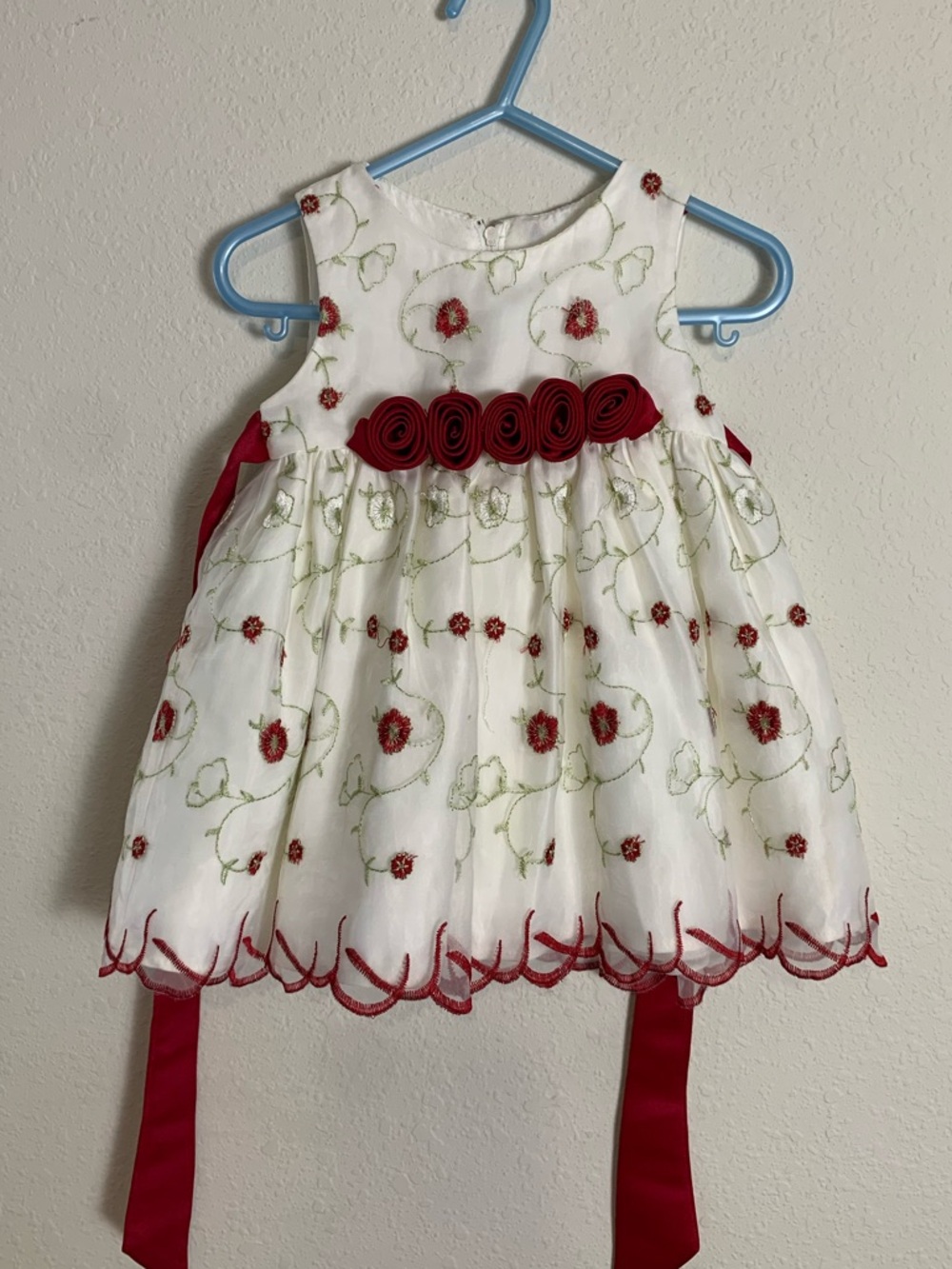 Princess Faith White and Red Floral‎ Embroidered Girls' Formal Dress 12Months